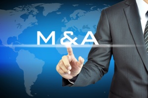 Businessman hand touching M & A - merger & acquisition concept